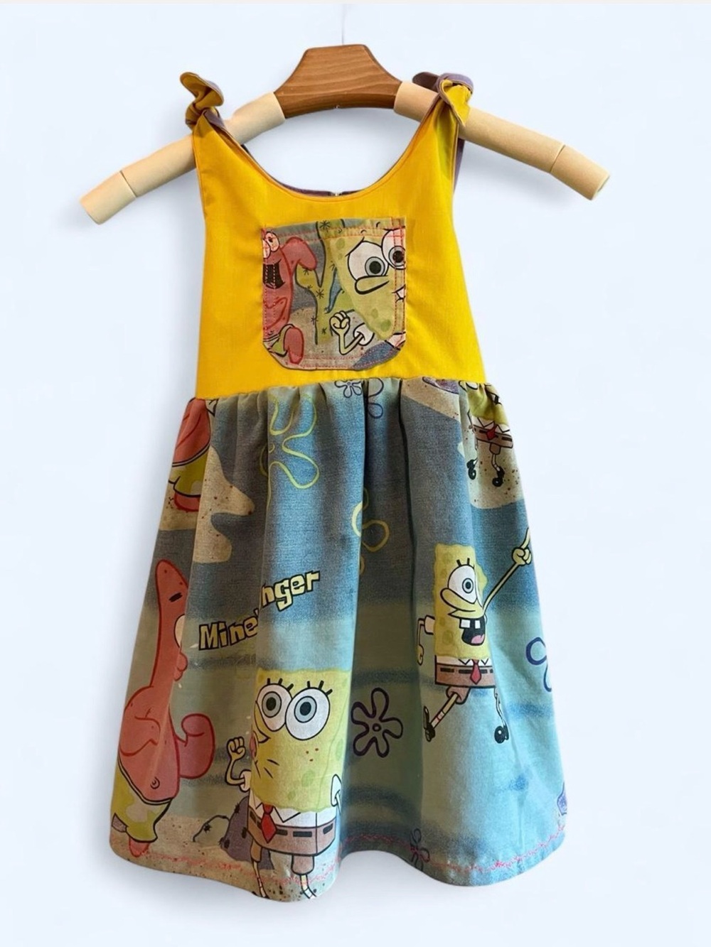 One of a kind Yellow SpongeBob Print Girls' Tie-Shoulder Dress